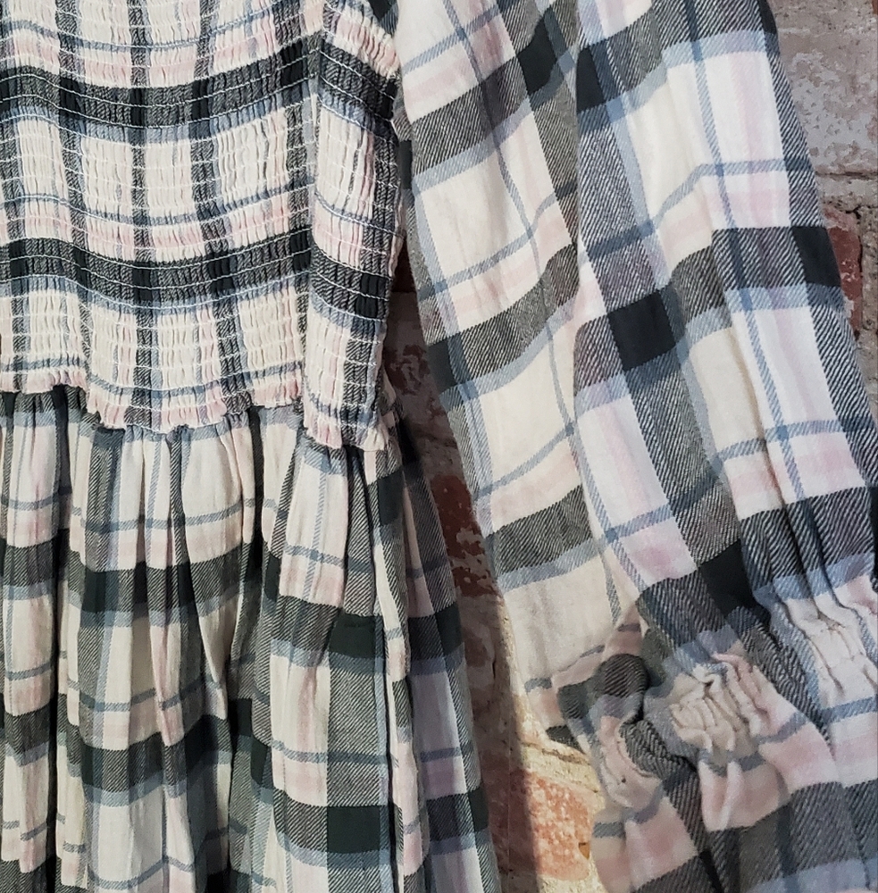 Madewell Lucie Elbow-Sleeve Smocked Mini Dress in Lebaum Plaid Medium - Picture 9 of 11